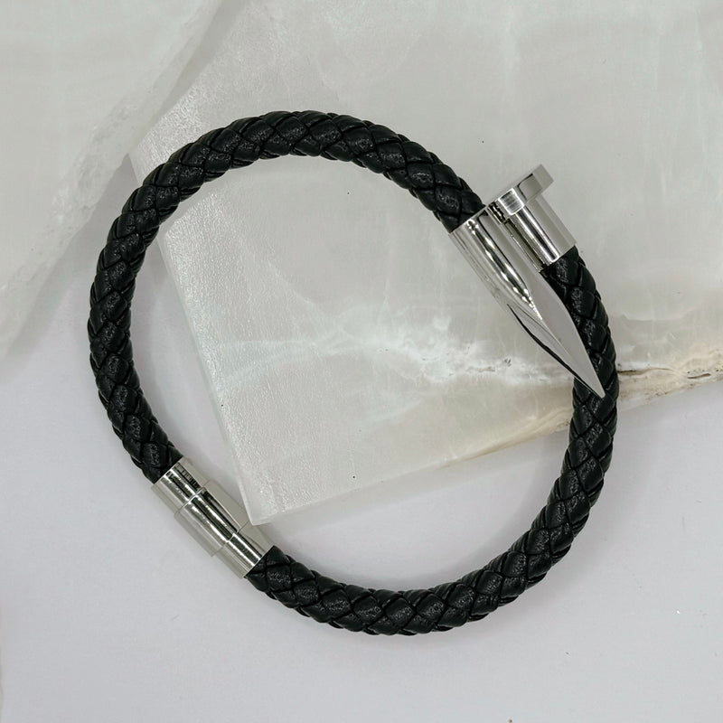 MENS SILVER NAIL LEATHER bracelet
