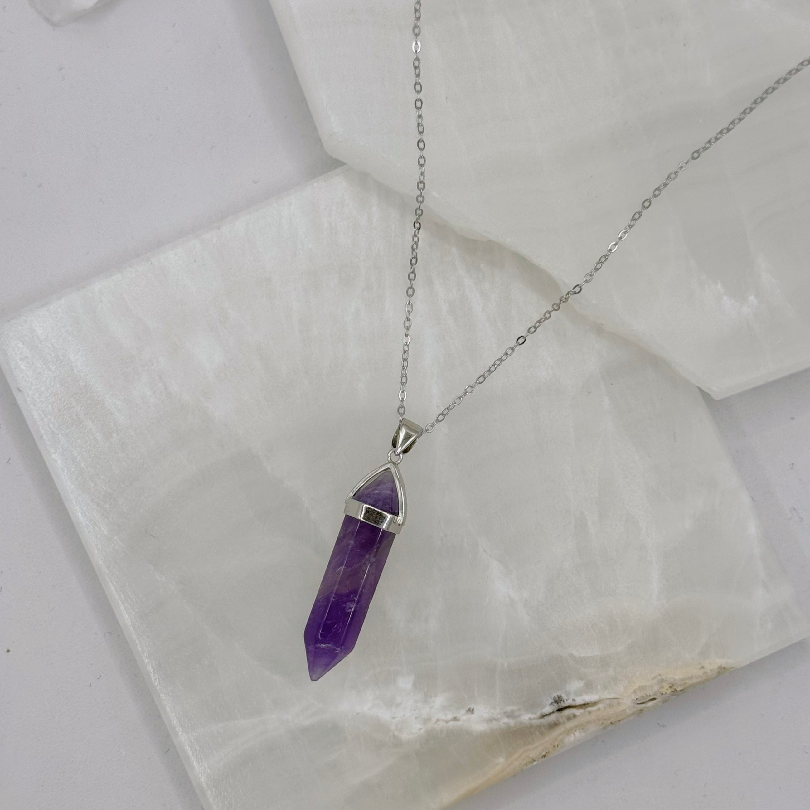 SILVER AMETHYST AMULET necklace