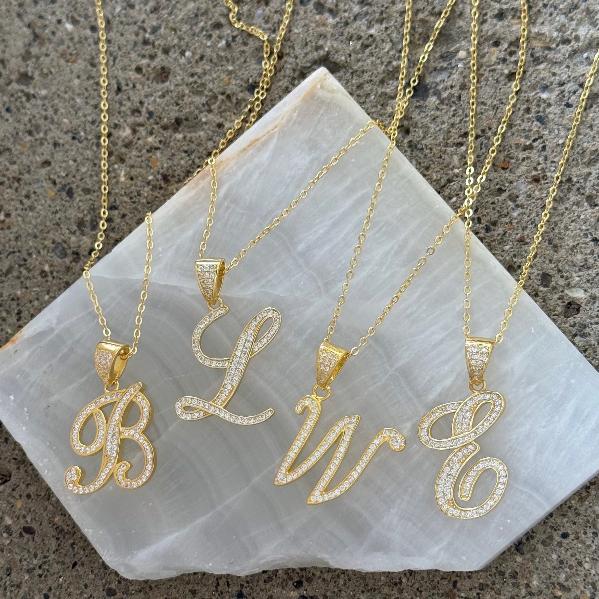 GOLD CRYSTAL CURSIVE INITIAL necklace