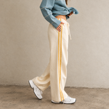 BEIGE YELLOW STRIPED DRAWSTRING WIDE LEG TRACK pants
