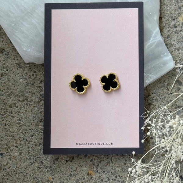 GOLD GOOD LUCK BLACK STUD earrings