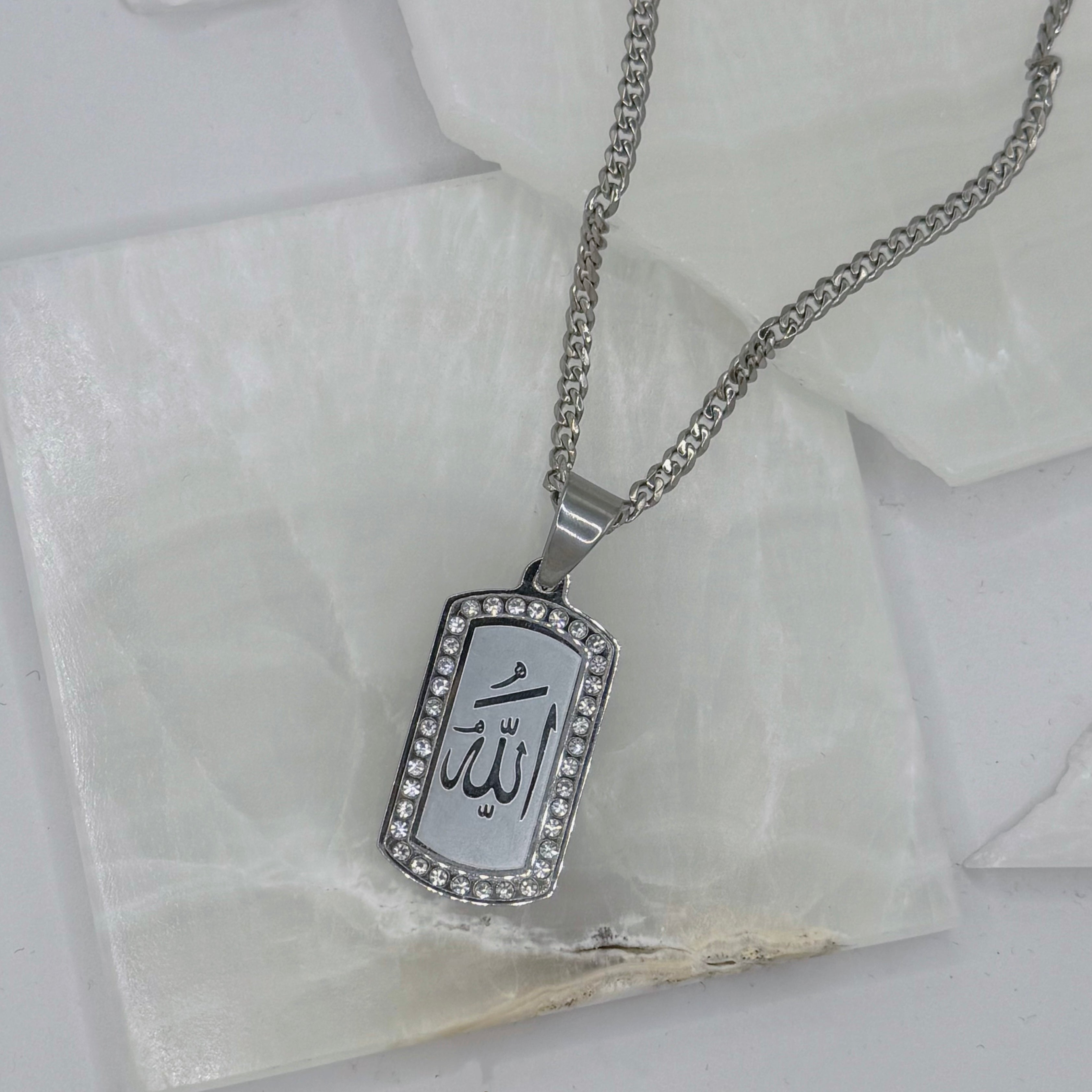 SILVER ALLAH CRYSTAL TAG necklace