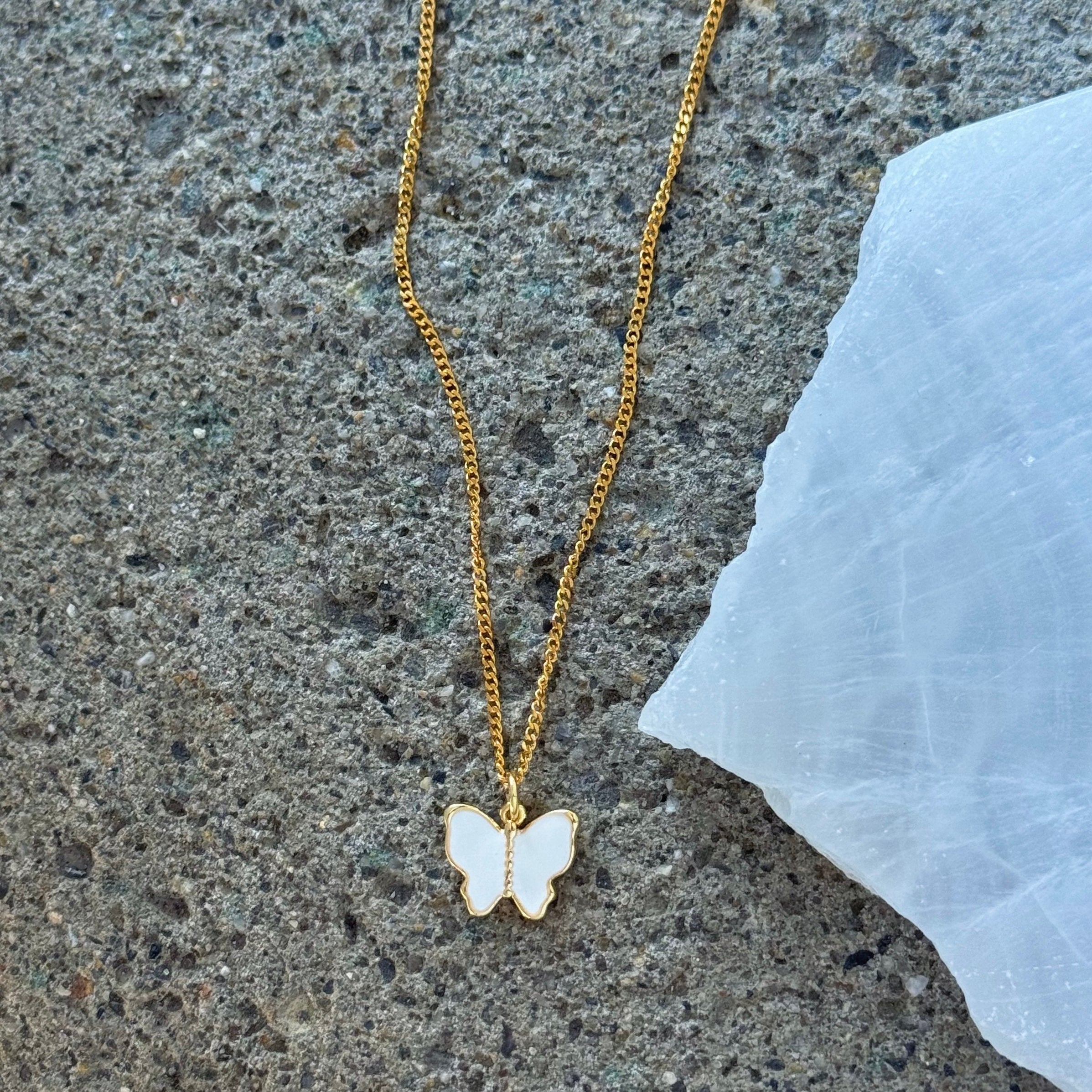 WHITE ENAMEL BUTTERFLY MINI necklace