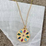 GOLD CELESTIAL OVAL JEWEL MEDALLION necklace