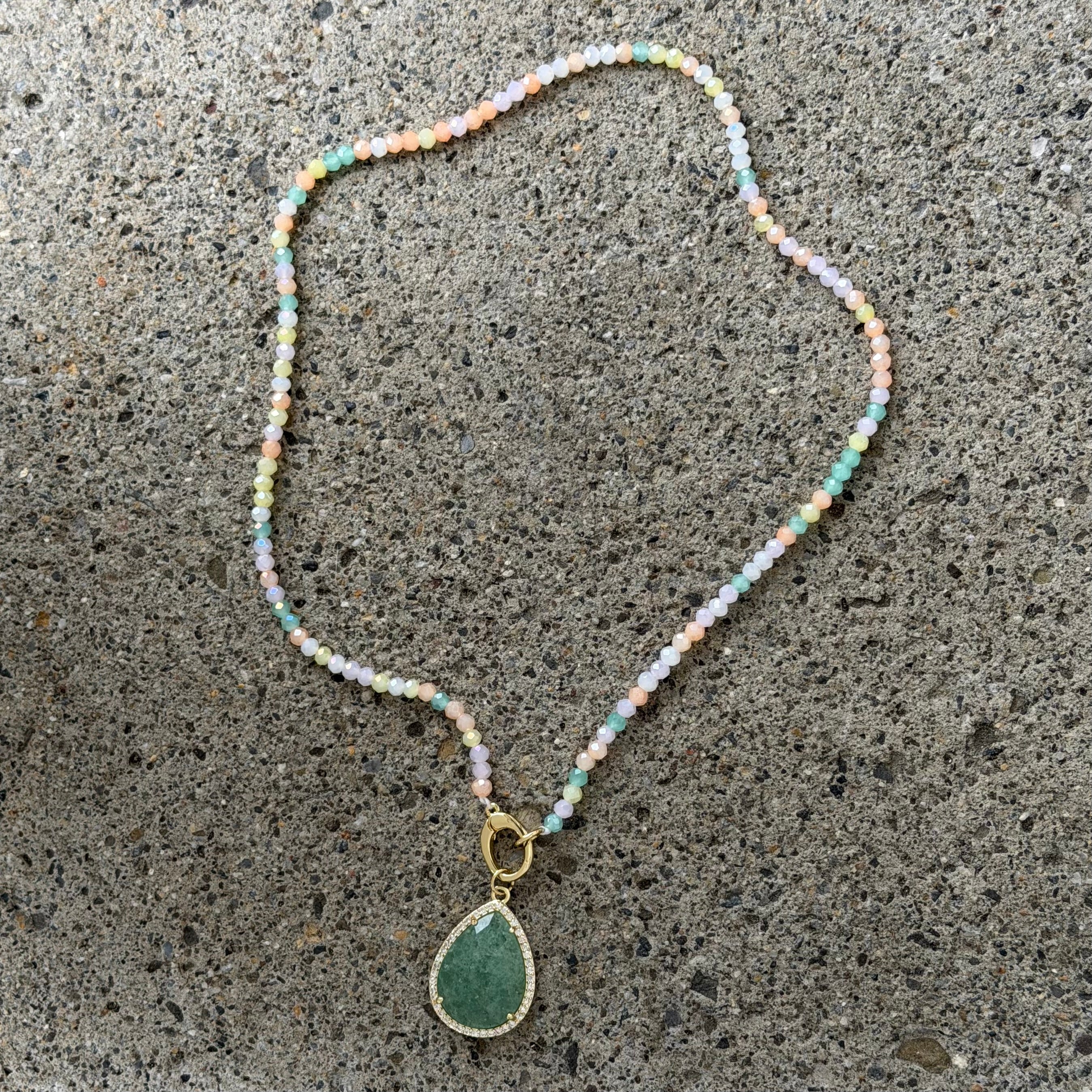 PASTEL CRYSTAL BEADED TEARDROP CHARM necklace
