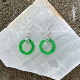 SILVER CIRCLE GREEN JADE DANGLE earrings