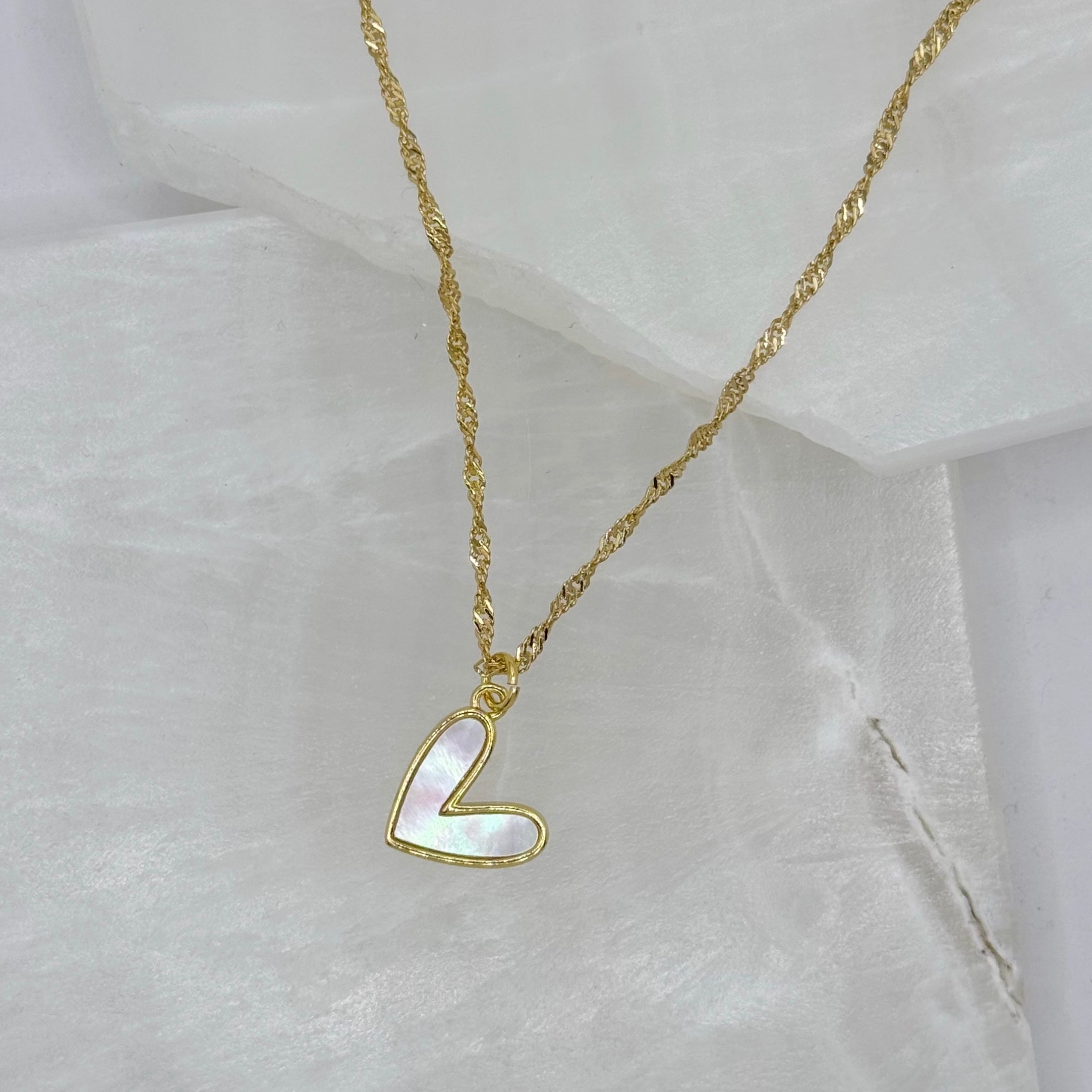 GOLD MOTHER OF PEARL HEART necklace