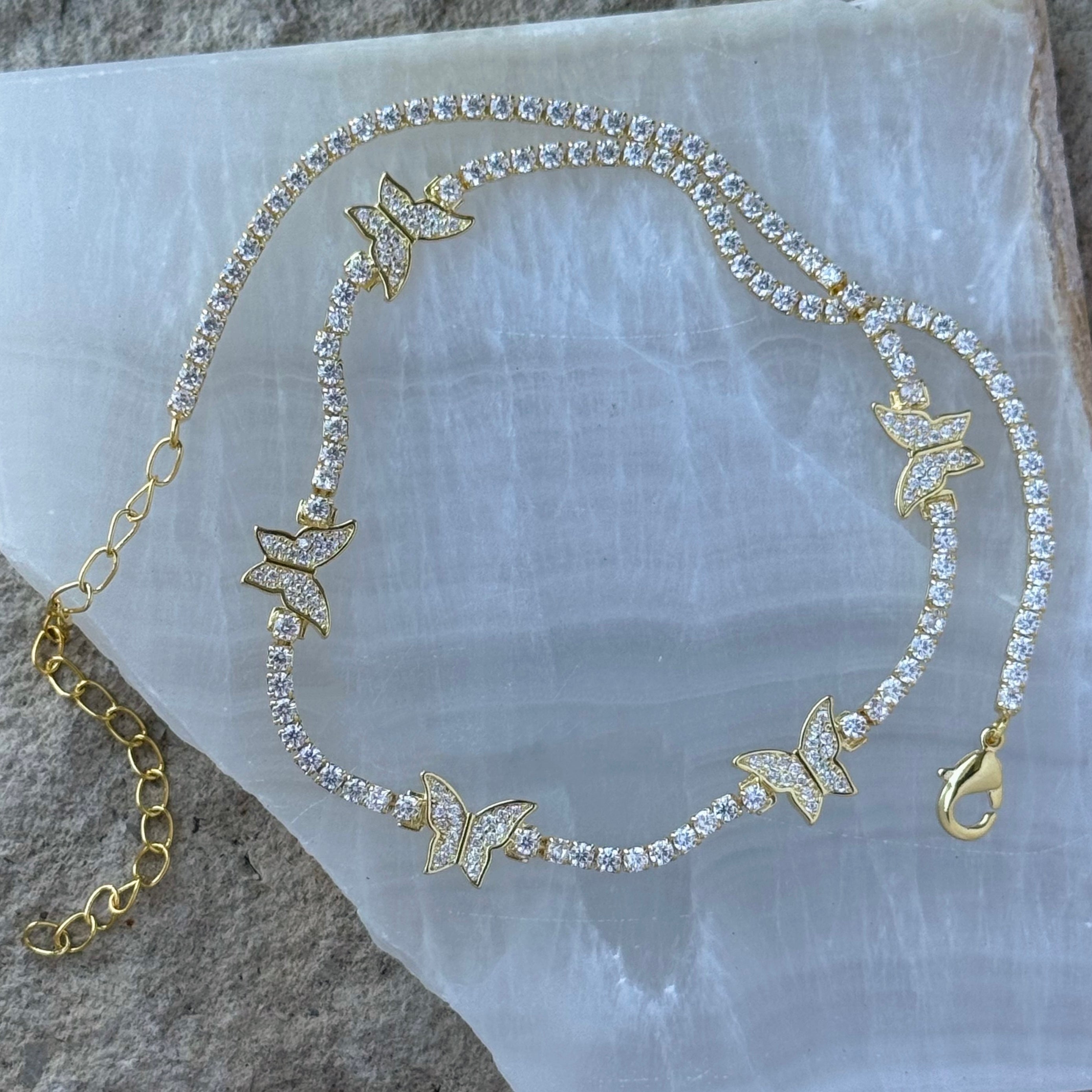 GOLD CRYSTAL BUTTERFLY  CHOKER necklace