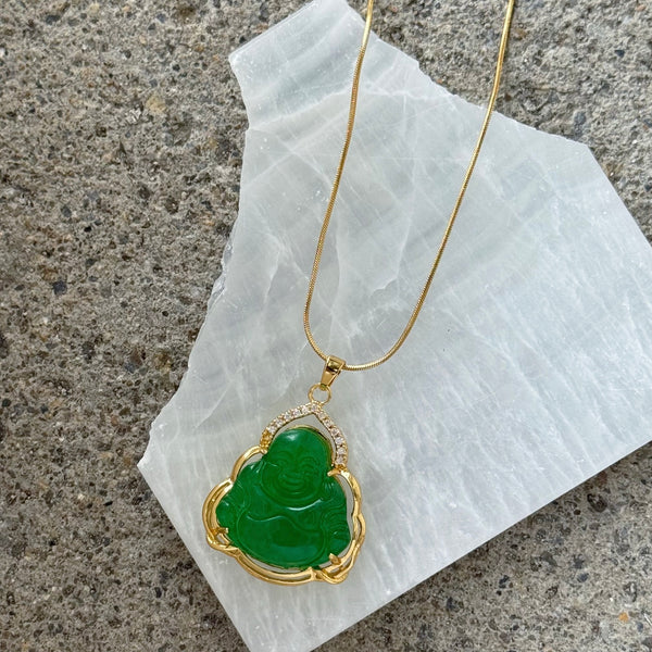 FORTUNE BUDDHA GREEN JADE necklace
