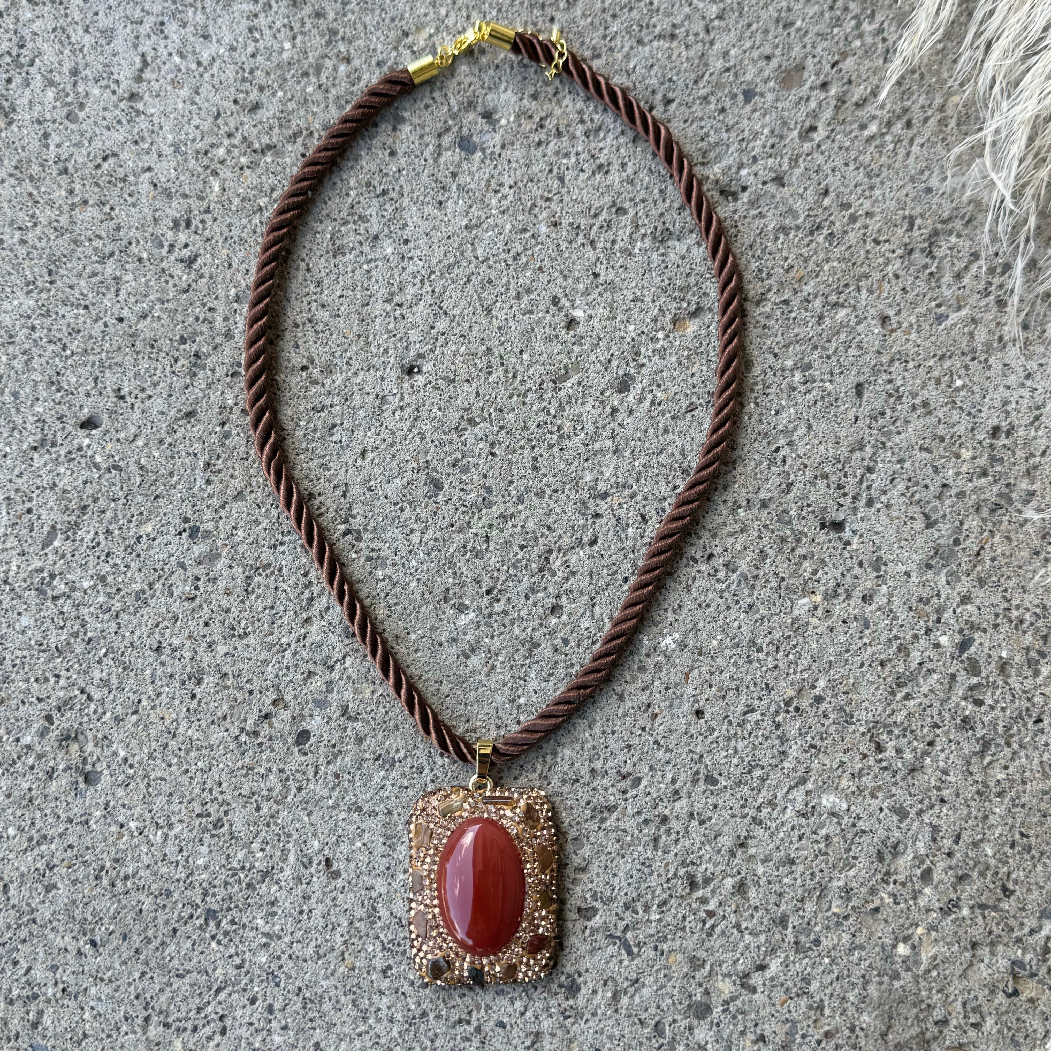 CARNELIAN CELESTE CRYSTAL TWISTED CHORD necklace