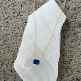 GOLD BLUE SAPPHIRE PRINCESS CUT SOLITAIRE necklace