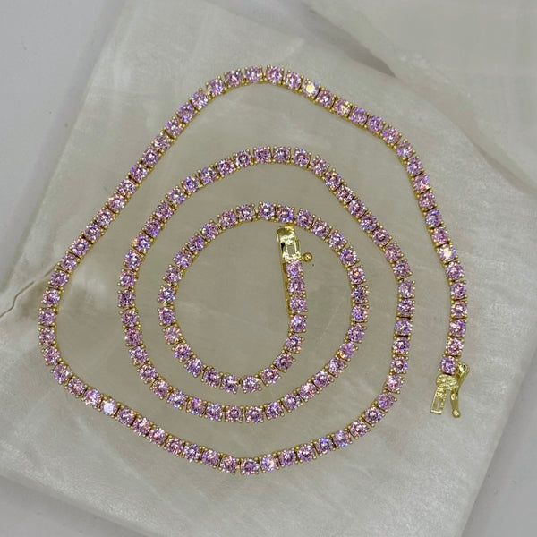3MM GOLD PINK TENNIS necklace