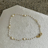 GOLD CRYSTAL BEZEL WHITE BEADED DAINTY bracelet