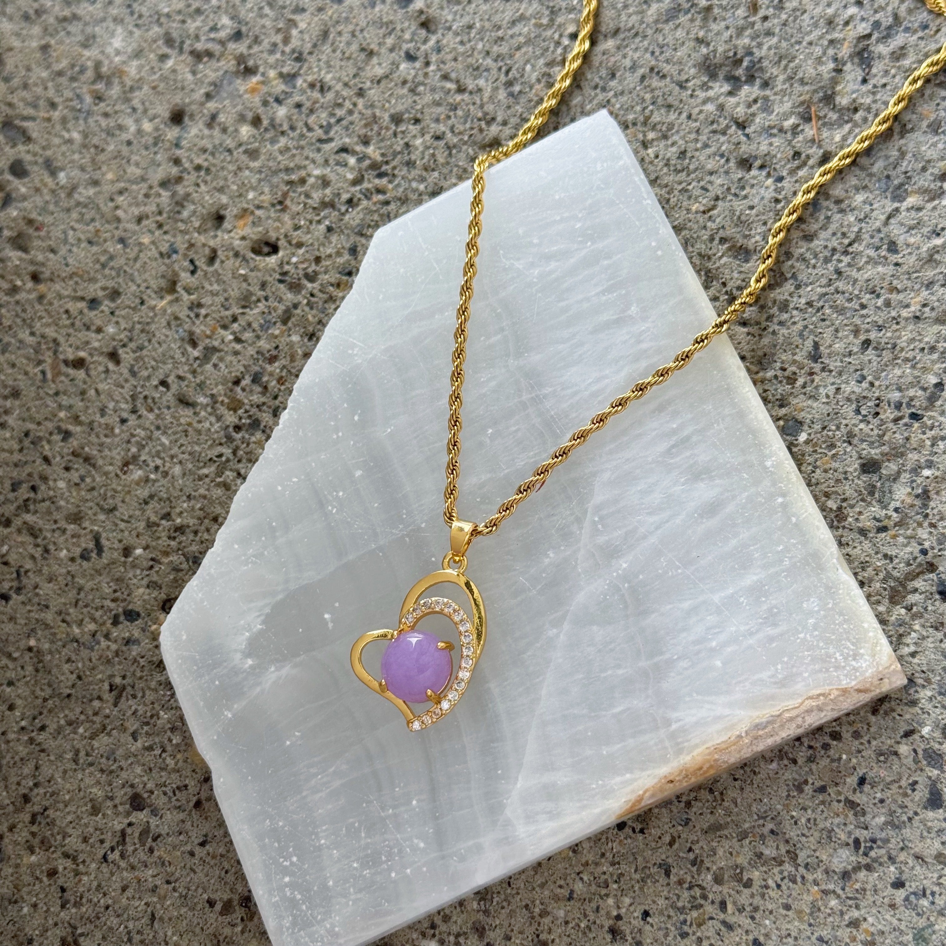 DOUBLE HEART LAVENDER JADE necklace