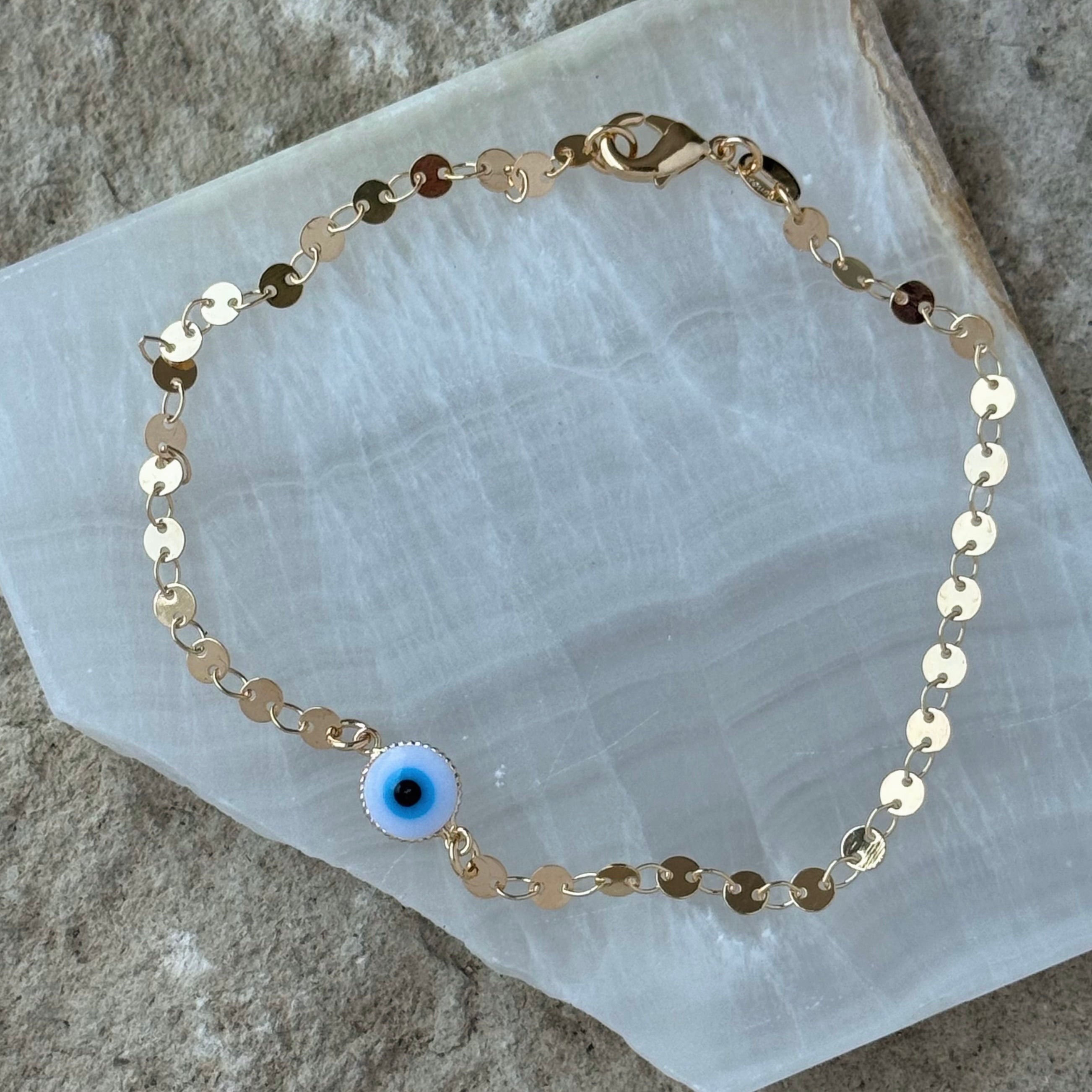 SINGLE WHITE EVIL EYE DISC anklet