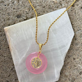 GOOD FORTUNE 30MM PINK JADE necklace