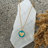 TEAL ROUND ENAMEL HEART necklace