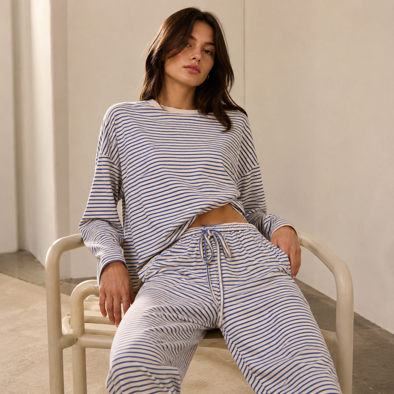 WHITE BLUE STRIPED LONG SLEEVE OVERSIZED top