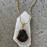 CRYSTAL BLACK BUDDHA XL STEEL necklace