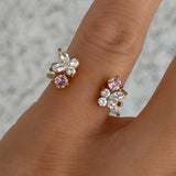 PINK & WHITE CRYSTAL DOUBLE BUTTERFLY STEEL ring
