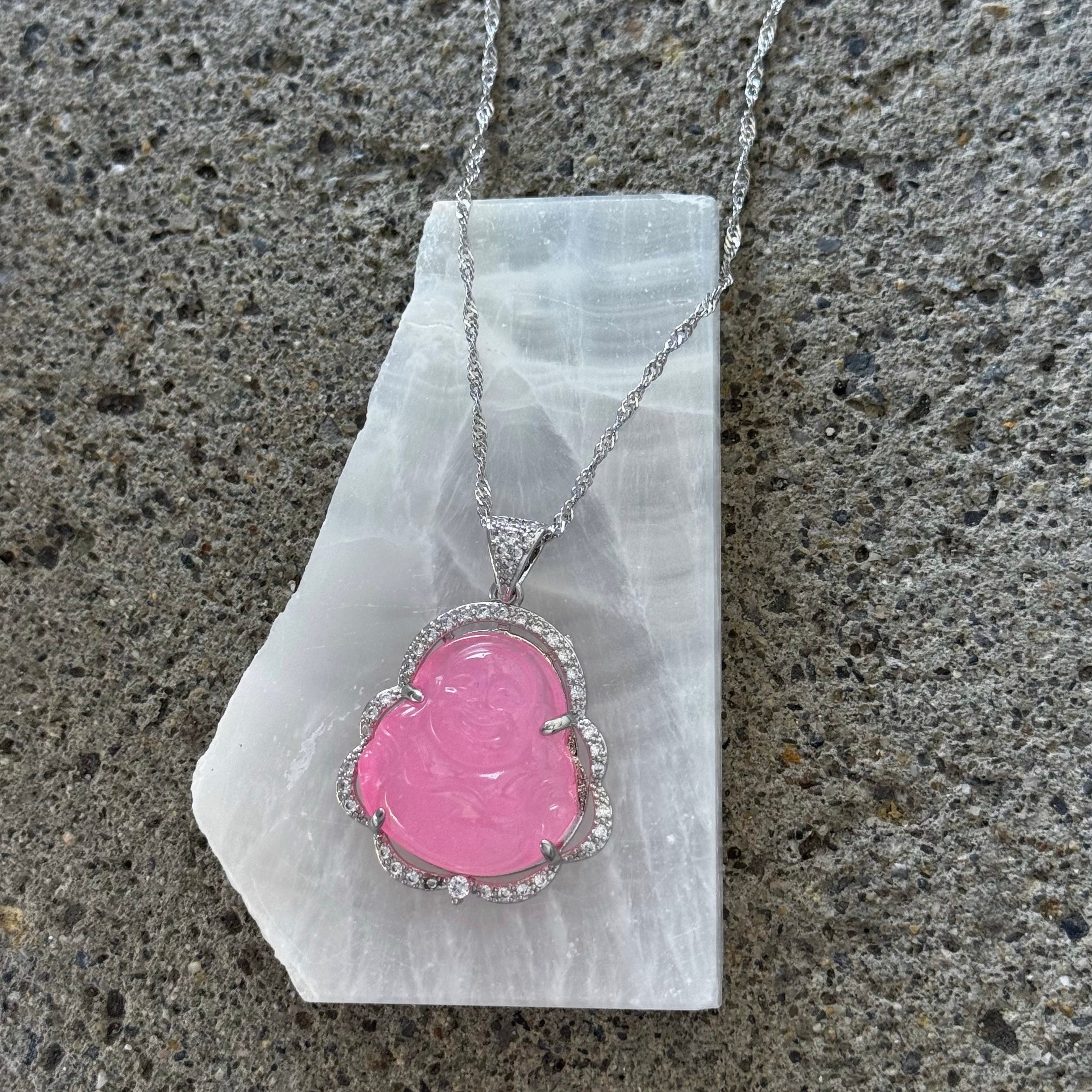 SILVER PINK BUDDHA CRISIANT necklace