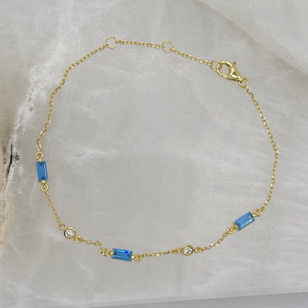 GOLD DAINTY CRYSTAL BLUE BAGUETTE bracelet