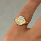 GOLD CRYSTAL SIGNET RING
