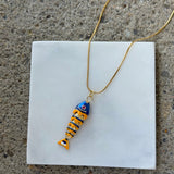 MEDIUM BLUE ENAMEL FISH necklace