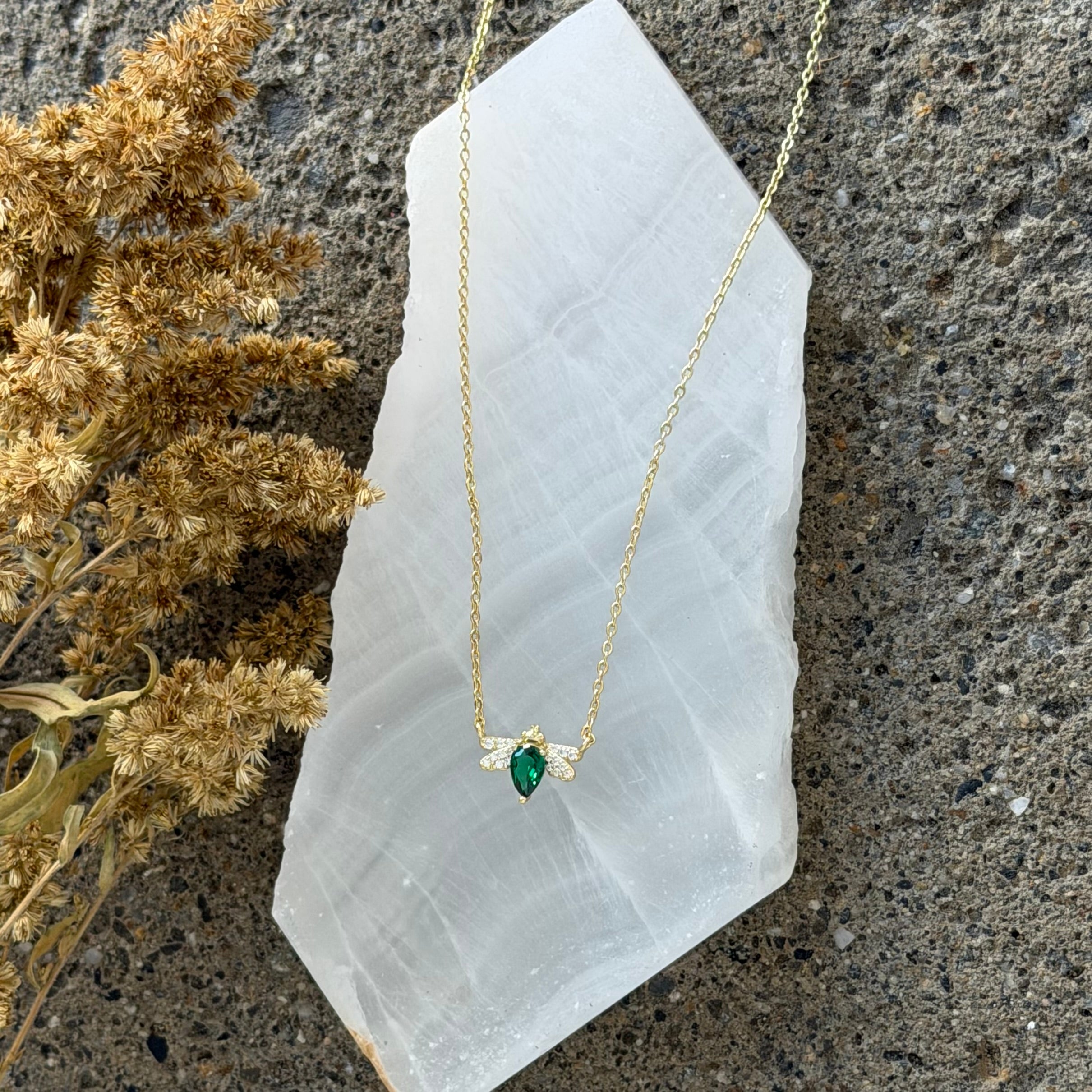 GOLD EMERALD BEE necklace