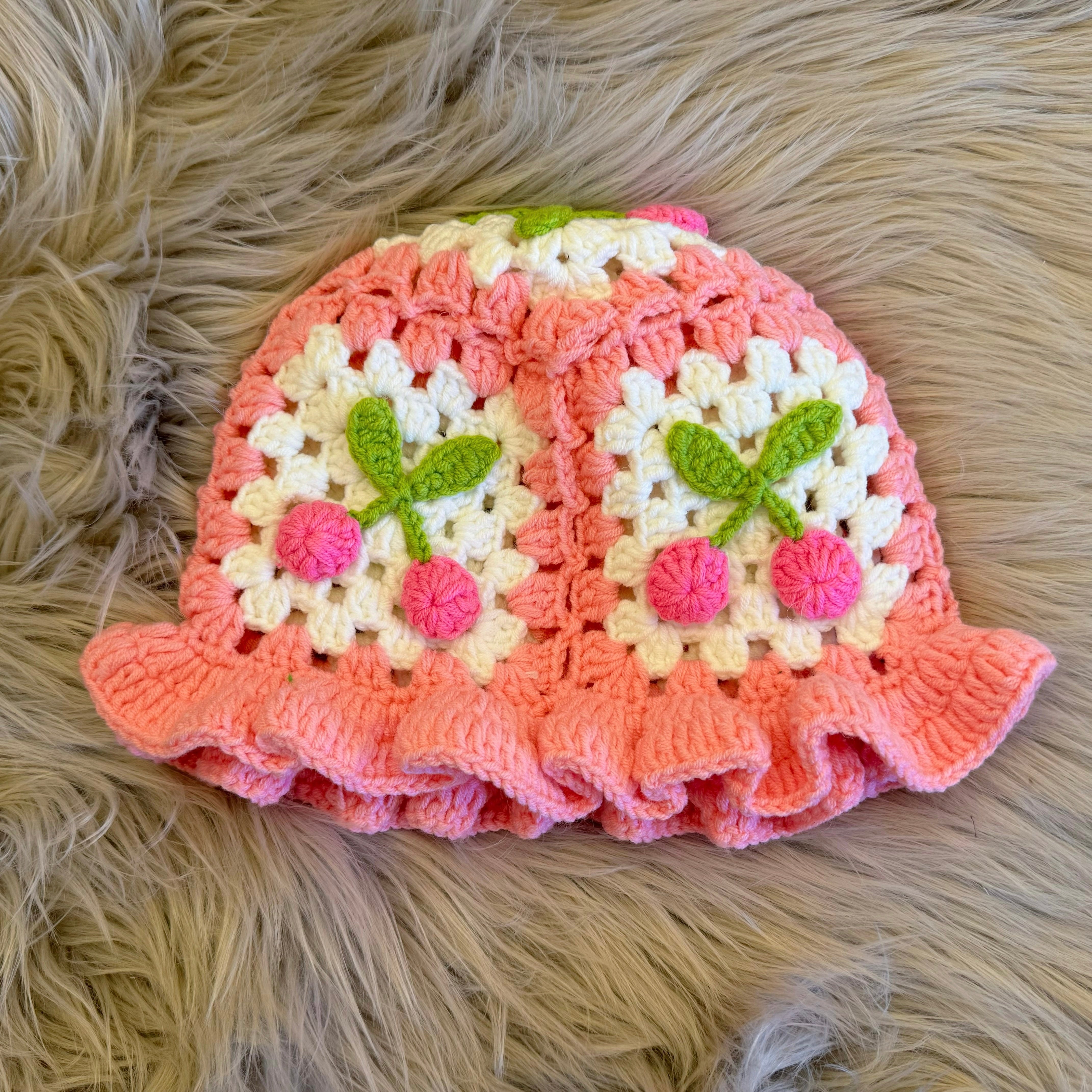 PINK CHERRY KNITTED bucket hat