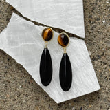 TIGERS EYE AND BLACK OBSIDIAN ELONGATED DANGLE earrings