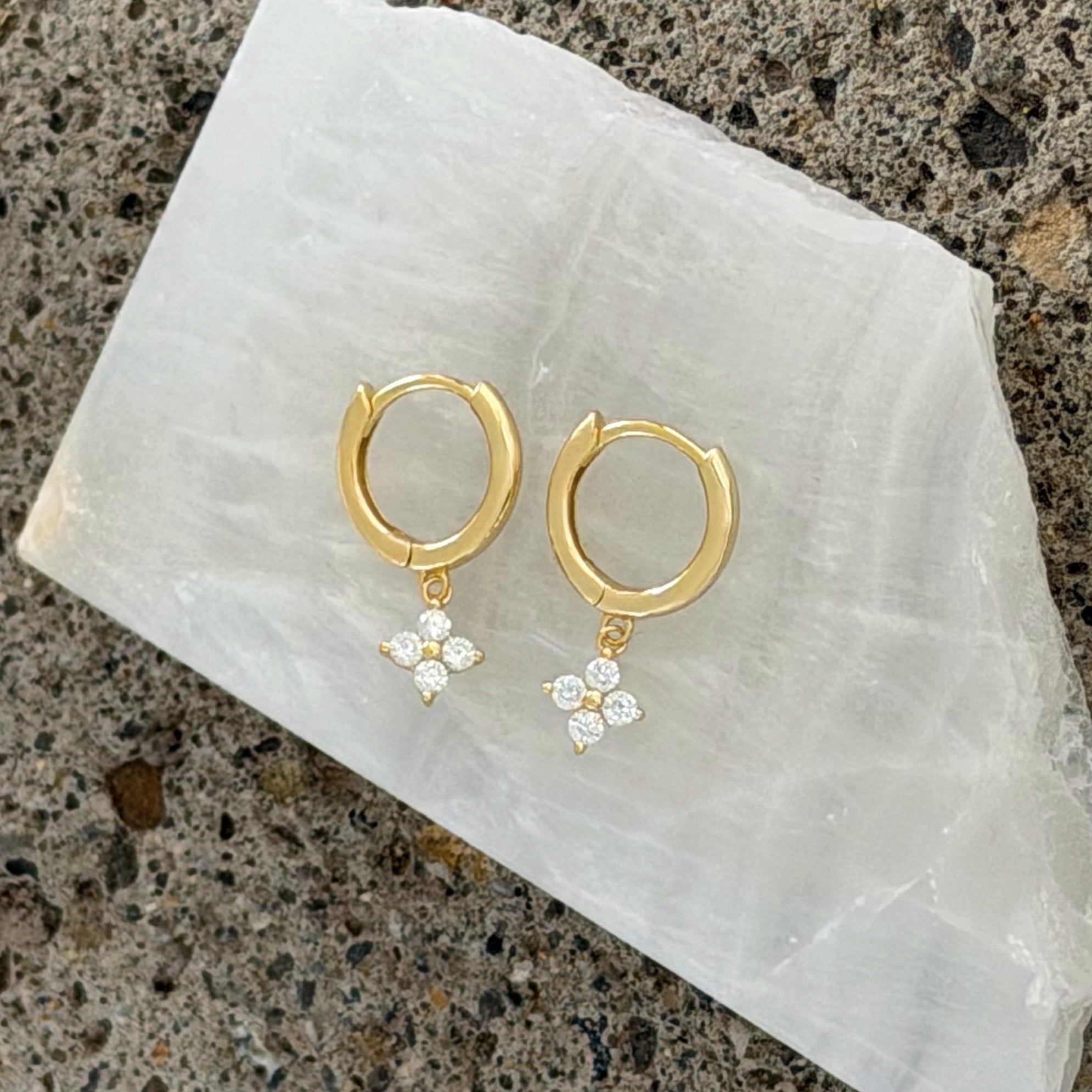 GOLD CRYSTAL FLORA DANGLE HOOP earrings