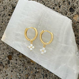 GOLD CRYSTAL FLORA DANGLE HOOP earrings