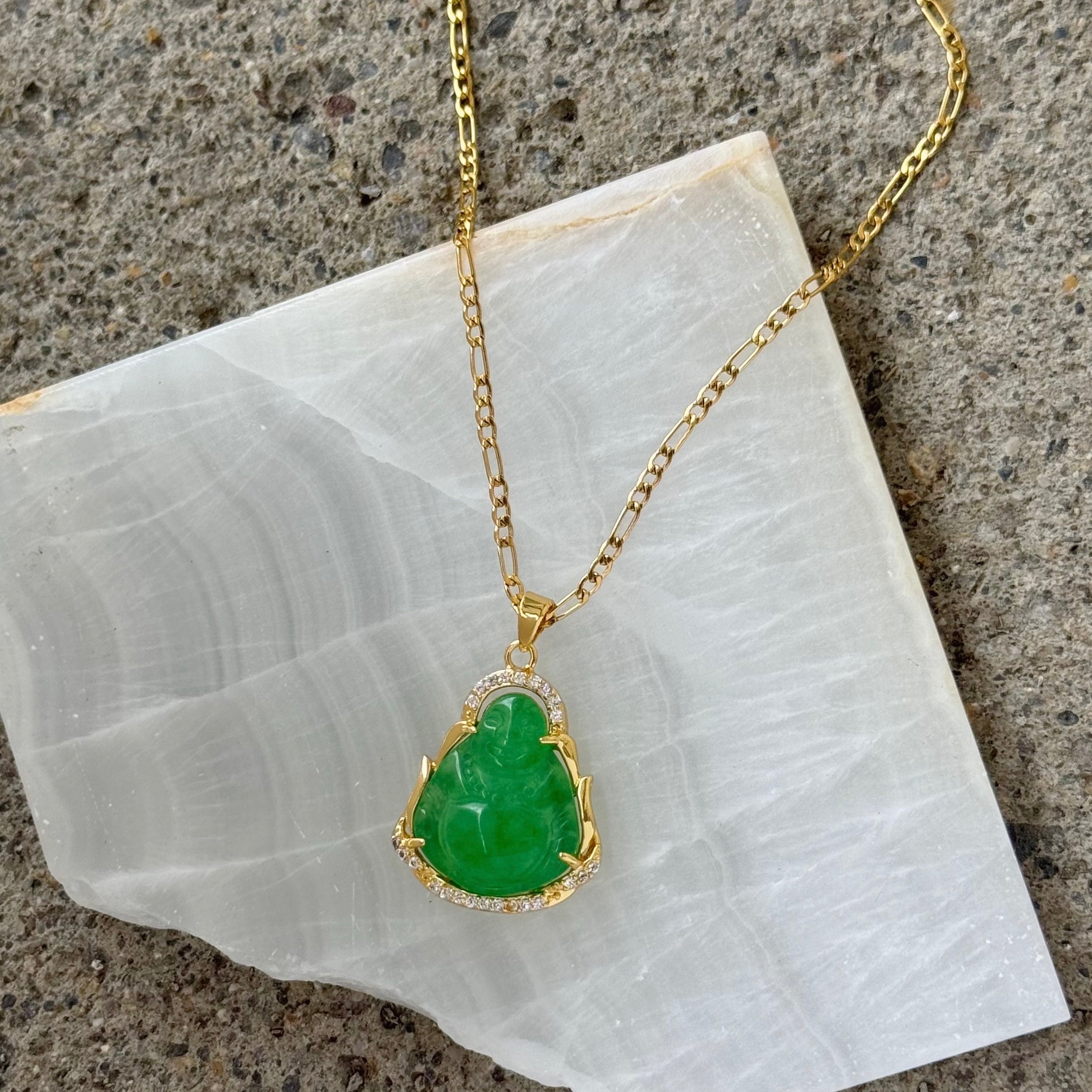 GOLD CRYSTAL BUDDHA GREEN JADE MINI necklace