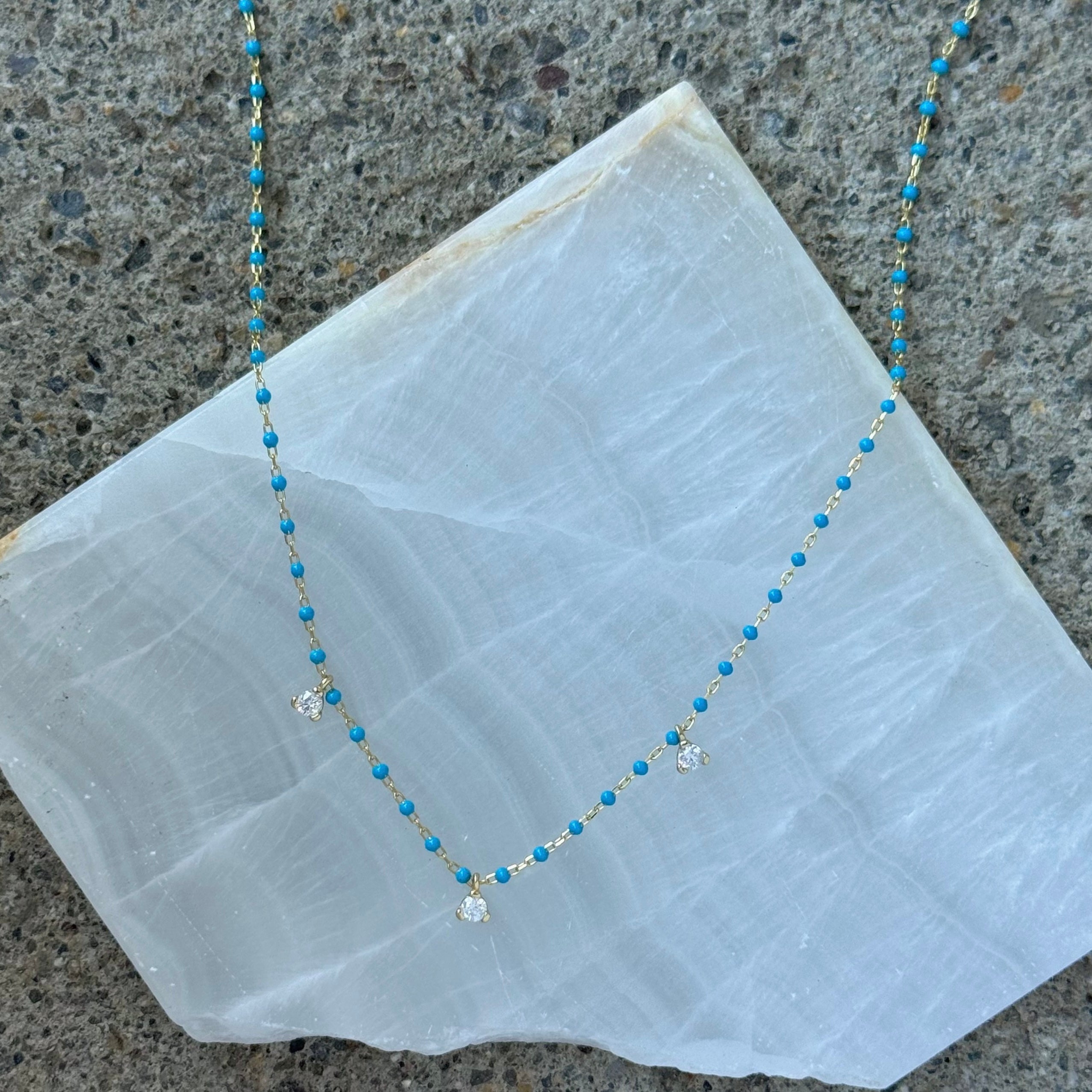 GOLD CRYSTAL TURQUOISE BEADED necklace