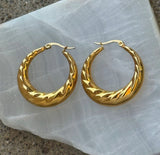 GOLD PUFFY TWISTED HOOP earrings