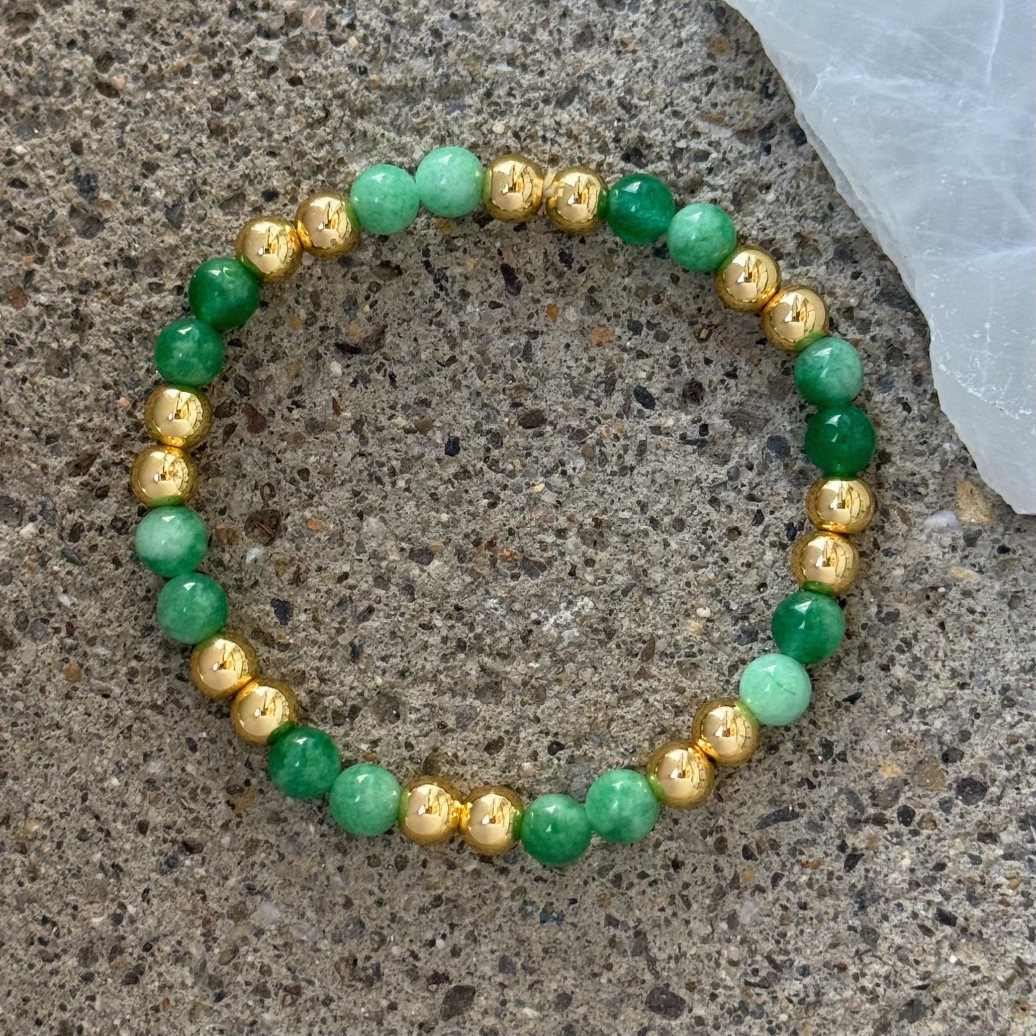 GOLD DOUBLE GREEN JADE BEADED bracelet