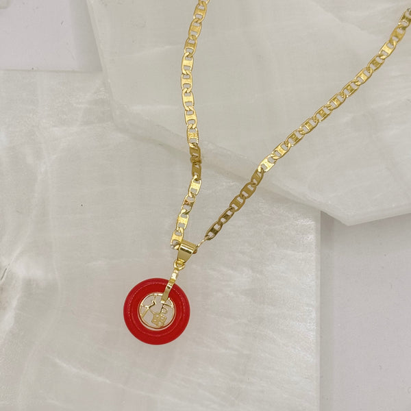 GOOD FORTUNE RED JADE 18MM necklace