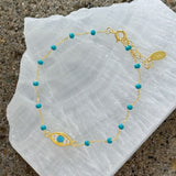 GOLD EVIL EYE TURQUOISE BEADED DAINTY bracelet