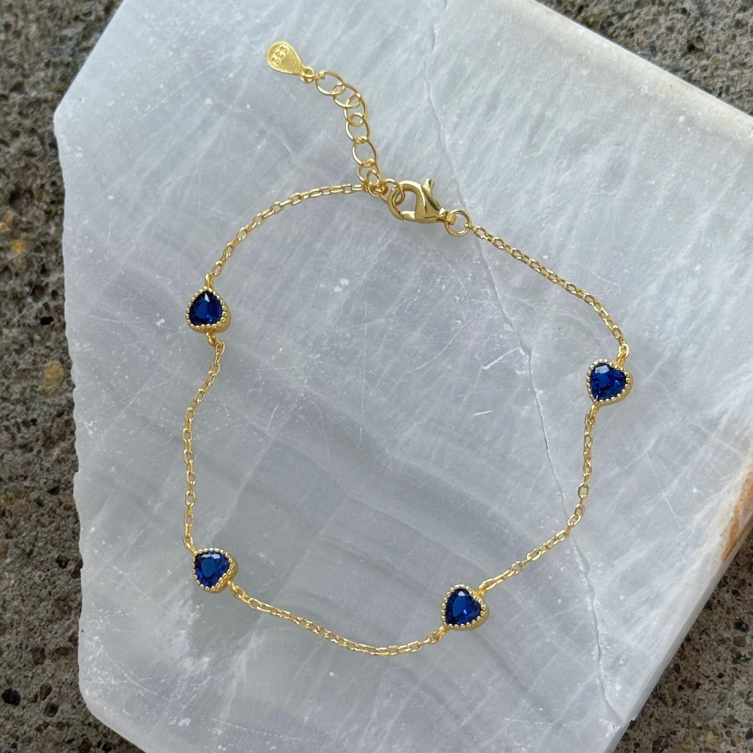 GOLD BLUE TOPAZ HEART DAINTY bracelet