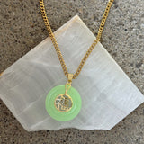 GOOD FORTUNE 30MM LIGHT GREEN JADE necklace