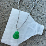 SILVER GOOD LUCK BUDDHA GREEN JADE MINI necklace