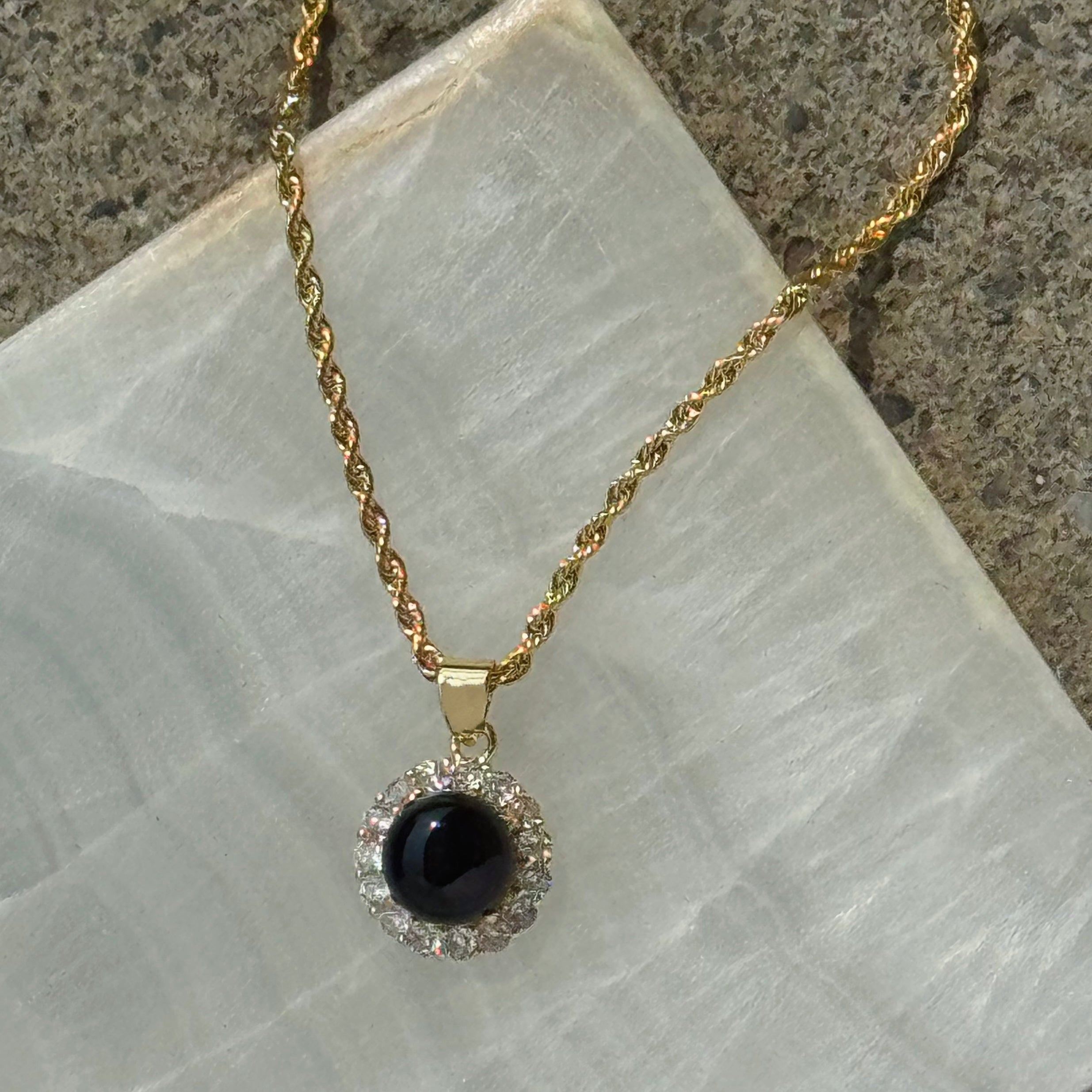 14MM CRYSTAL ROUND BLACK JADE necklace