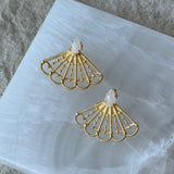 GOLD WHITE QUARTZ ASYA FAN earrings