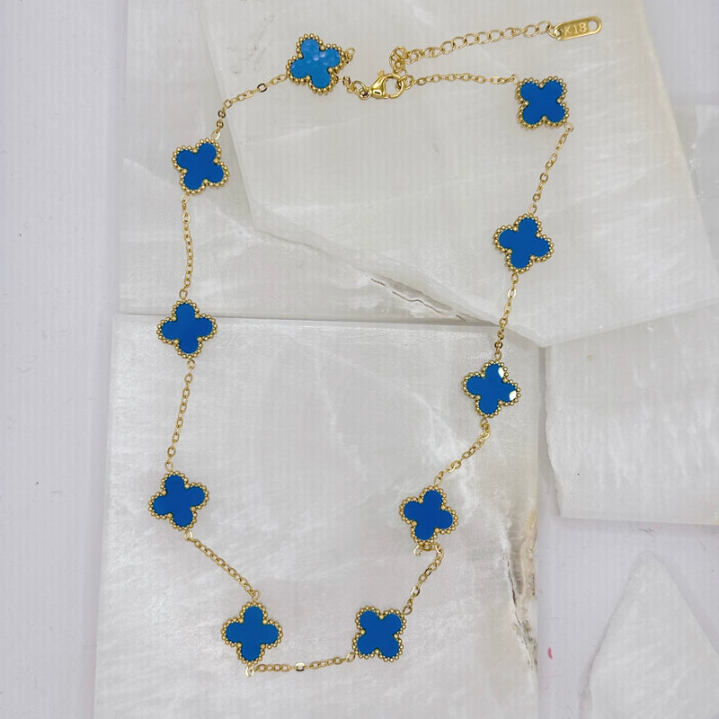 13MM BLUE CLOVER GOLD STEEL necklace