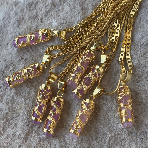 GOLDEN DRAGON LAVENDER JADE AMULET necklace