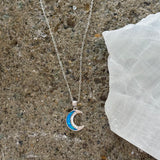 SILVER FIRE BLUE OPAL CRESCENT MOON necklace