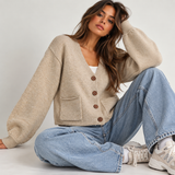 BEIGE V-NECK BUTTON UP SWEATER cardigan