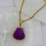 CRYSTAL PURPLE BUDDHA GOLD STEEL necklace