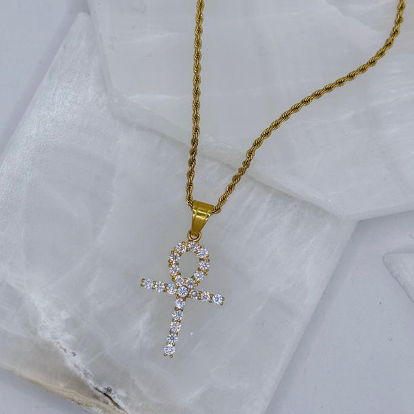 GOLD CRYSTAL ANKH MINI necklace